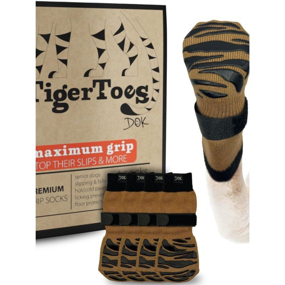 DOK TigerToes Premium Non-Slip Dog Socks for Hardwood Floors M